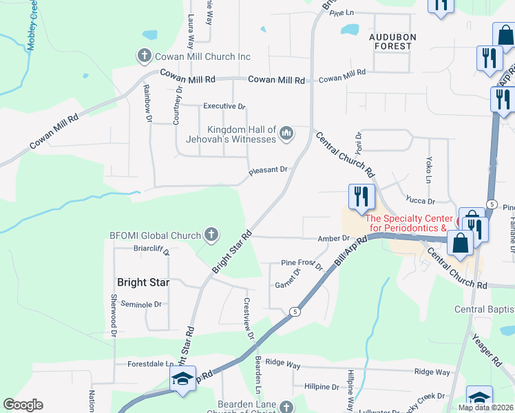 map of restaurants, bars, coffee shops, grocery stores, and more near 3627 Bright Star Road in Douglasville