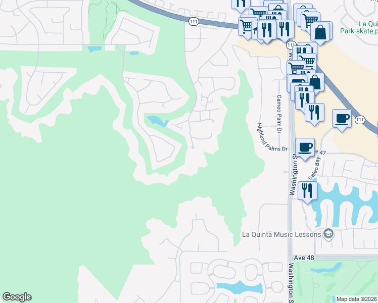 map of restaurants, bars, coffee shops, grocery stores, and more near 46855 Mountain Cove Drive in Indian Wells