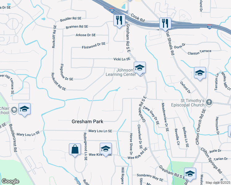 map of restaurants, bars, coffee shops, grocery stores, and more near 2731 Pasco Lane Southeast in Atlanta