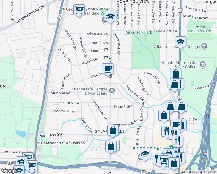 map of restaurants, bars, coffee shops, grocery stores, and more near 919 Victory Drive Southwest in Atlanta
