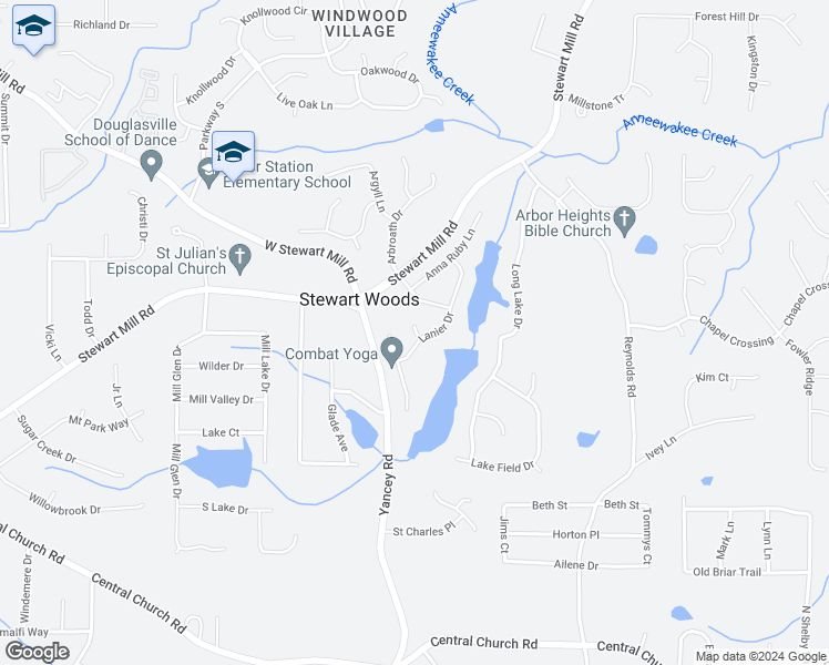 map of restaurants, bars, coffee shops, grocery stores, and more near 5198 Carter Way in Douglasville