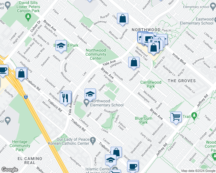 map of restaurants, bars, coffee shops, grocery stores, and more near 13 Tory in Irvine