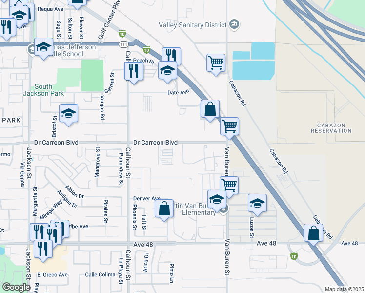 map of restaurants, bars, coffee shops, grocery stores, and more near 83805 Doctor Carreon Boulevard in Indio