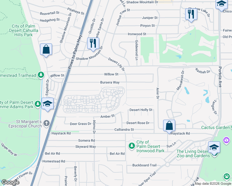 map of restaurants, bars, coffee shops, grocery stores, and more near 73225 Rod Laver Lane in Palm Desert