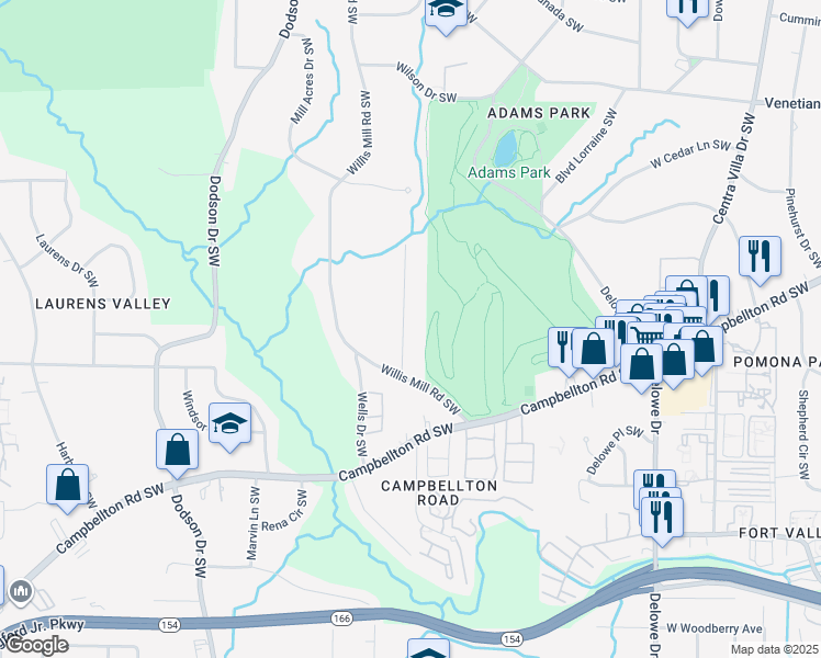map of restaurants, bars, coffee shops, grocery stores, and more near 1752 Laurelwood Drive Southwest in Atlanta