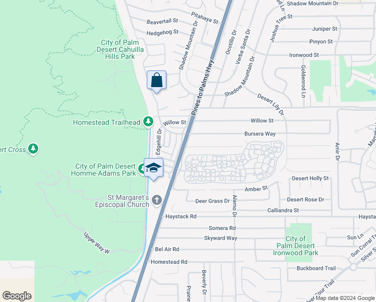map of restaurants, bars, coffee shops, grocery stores, and more near 72751 Tamarisk Street in Palm Desert