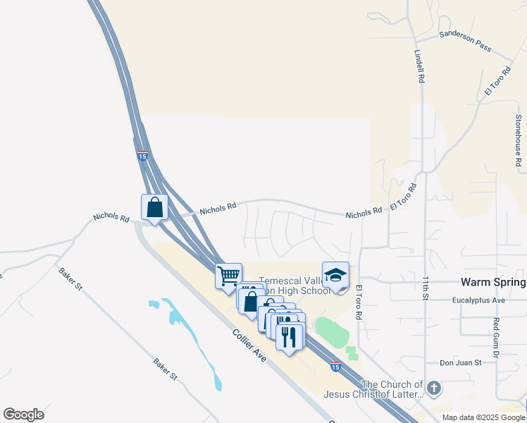 map of restaurants, bars, coffee shops, grocery stores, and more near 19508 Hanging Rock Road in Lake Elsinore