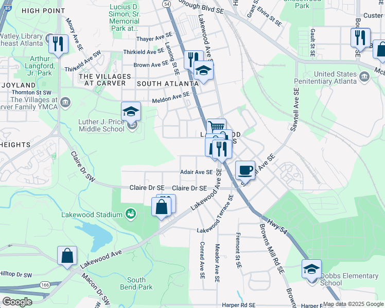 map of restaurants, bars, coffee shops, grocery stores, and more near 176 Rhodesia Avenue Southeast in Atlanta