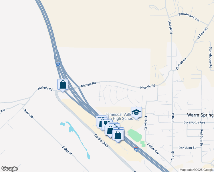 map of restaurants, bars, coffee shops, grocery stores, and more near 19508 Hanging Rock Road in Lake Elsinore