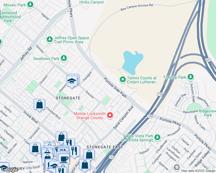 map of restaurants, bars, coffee shops, grocery stores, and more near 52 Gainsboro in Irvine