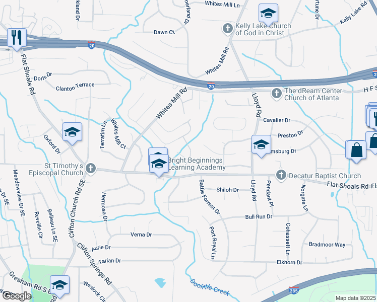 map of restaurants, bars, coffee shops, grocery stores, and more near 2732 Eagles Crest Lane in Decatur