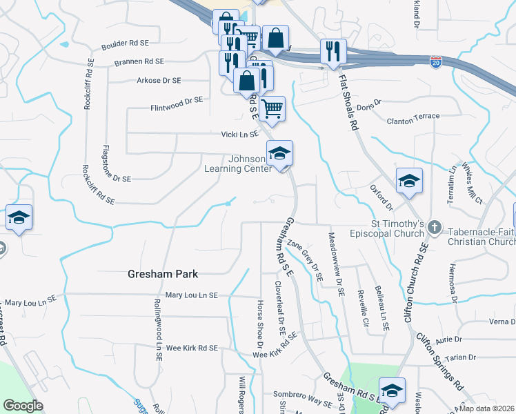 map of restaurants, bars, coffee shops, grocery stores, and more near 1943 Yellow Finch Trail in Atlanta