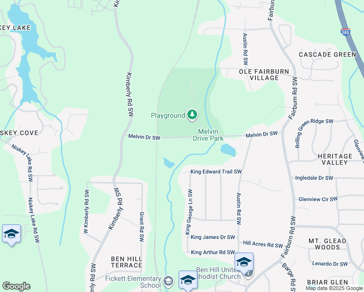 map of restaurants, bars, coffee shops, grocery stores, and more near 3910 Melvin Drive Southwest in Atlanta