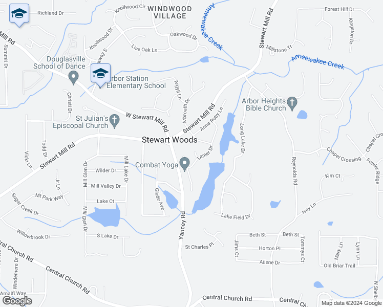 map of restaurants, bars, coffee shops, grocery stores, and more near 5198 Carter Way in Douglasville