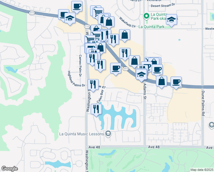 map of restaurants, bars, coffee shops, grocery stores, and more near La Quinta Center Drive in La Quinta