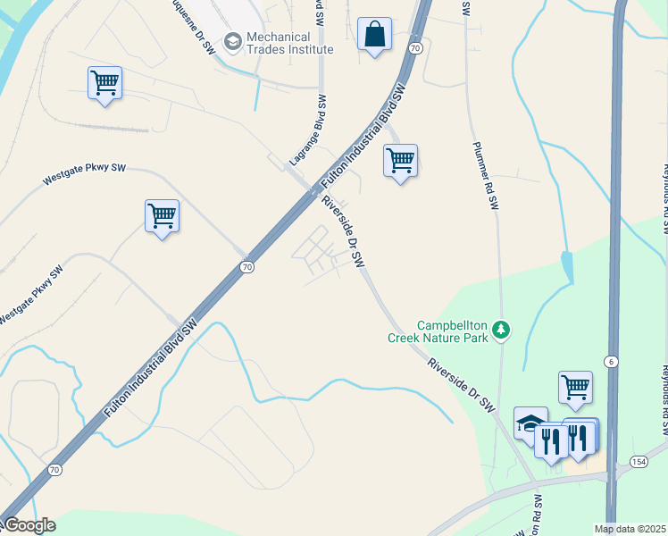 map of restaurants, bars, coffee shops, grocery stores, and more near Waycrest Drive in Atlanta