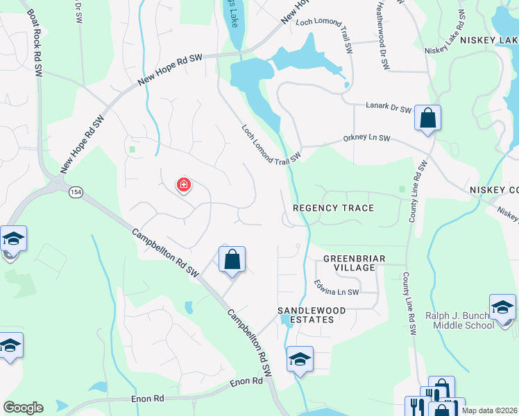 map of restaurants, bars, coffee shops, grocery stores, and more near 4945 Promenade Dr SW in Atlanta