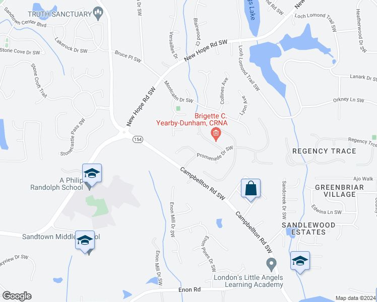 map of restaurants, bars, coffee shops, grocery stores, and more near 245 Promenade Way Southwest in Atlanta