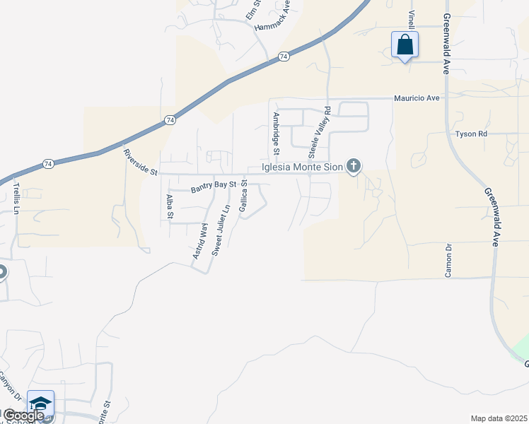 map of restaurants, bars, coffee shops, grocery stores, and more near 53051 Imperial Street in Lake Elsinore