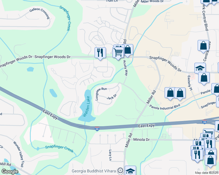 map of restaurants, bars, coffee shops, grocery stores, and more near 4956 Longview Run in Decatur