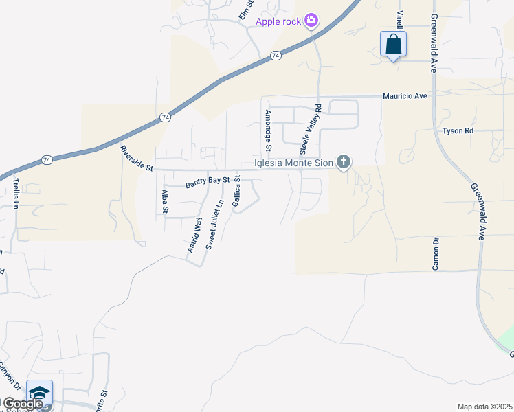 map of restaurants, bars, coffee shops, grocery stores, and more near 53051 Imperial Street in Lake Elsinore