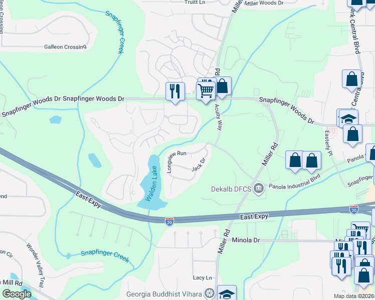 map of restaurants, bars, coffee shops, grocery stores, and more near 4956 Longview Run in Decatur