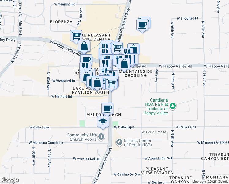 map of restaurants, bars, coffee shops, grocery stores, and more near 24715 North Lake Pleasant Parkway in Peoria