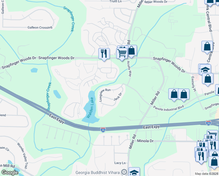 map of restaurants, bars, coffee shops, grocery stores, and more near 4956 Longview Run in Decatur