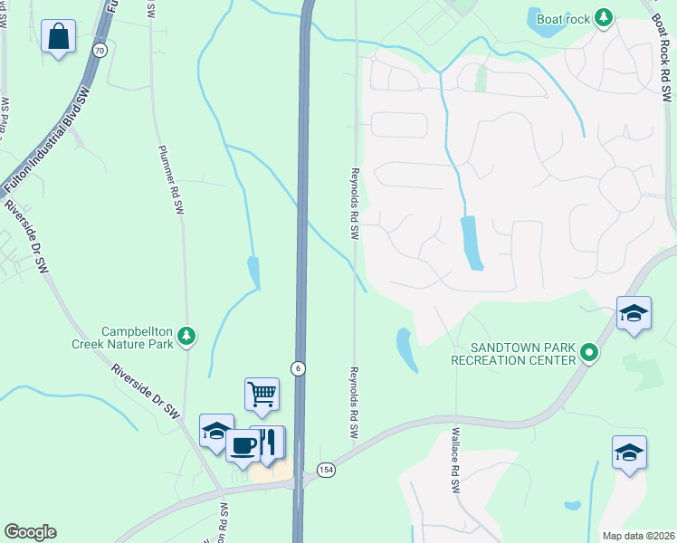 map of restaurants, bars, coffee shops, grocery stores, and more near 1715 Reynolds Road Southwest in Atlanta