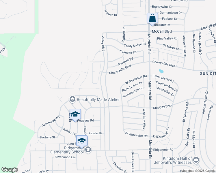 map of restaurants, bars, coffee shops, grocery stores, and more near 28415 Portsmouth Drive in Menifee