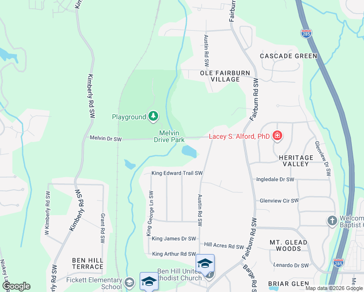 map of restaurants, bars, coffee shops, grocery stores, and more near 3768-3776 Melvin Drive Southwest in Atlanta