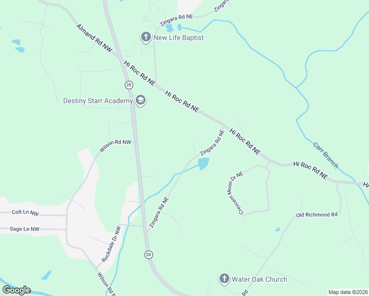 map of restaurants, bars, coffee shops, grocery stores, and more near 2400 Zingara Road Northeast in Conyers