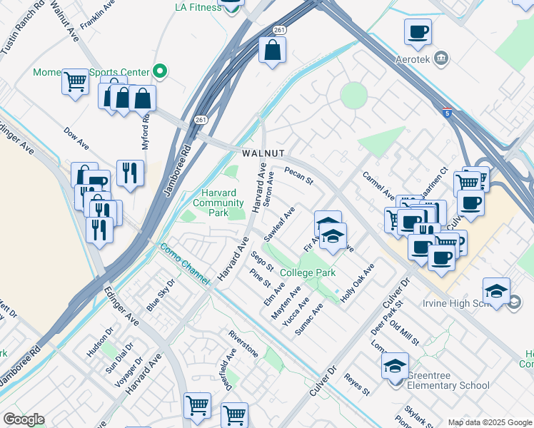 map of restaurants, bars, coffee shops, grocery stores, and more near 14651 Seron Avenue in Irvine