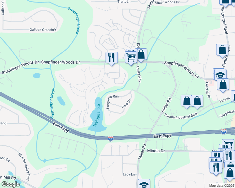 map of restaurants, bars, coffee shops, grocery stores, and more near 4956 Longview Run in Decatur
