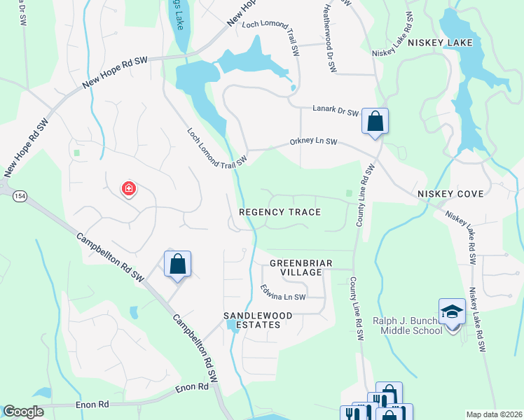 map of restaurants, bars, coffee shops, grocery stores, and more near 4715 Regency Trce in Atlanta