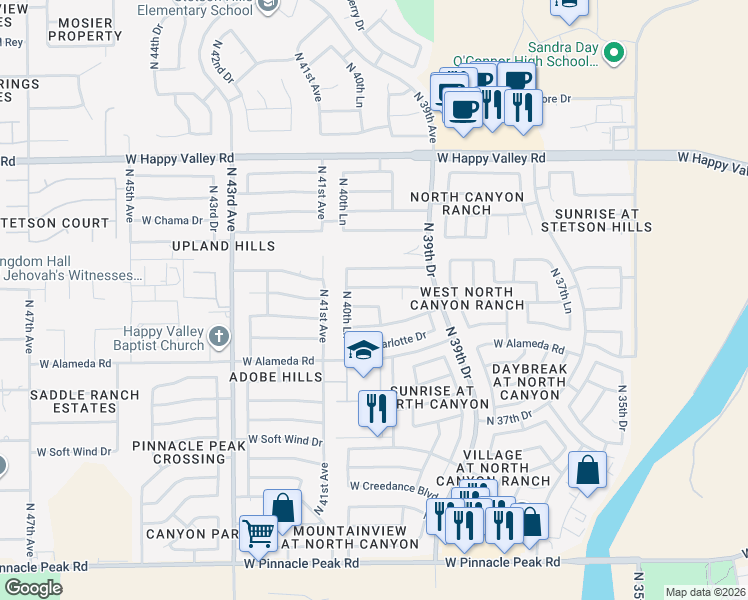 map of restaurants, bars, coffee shops, grocery stores, and more near 4030 West La Junta Drive in Glendale