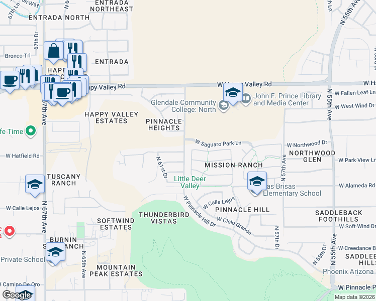 map of restaurants, bars, coffee shops, grocery stores, and more near 6028 West Questa Drive in Glendale