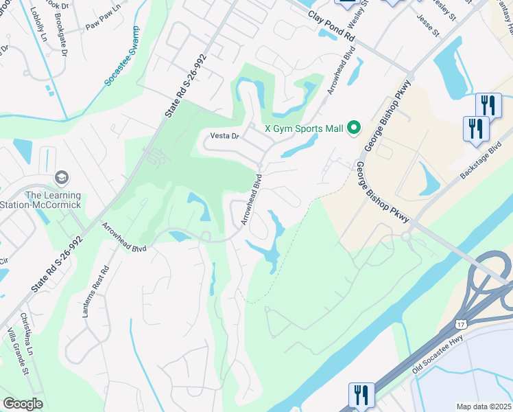 map of restaurants, bars, coffee shops, grocery stores, and more near 644 East Flintlake Court in Myrtle Beach