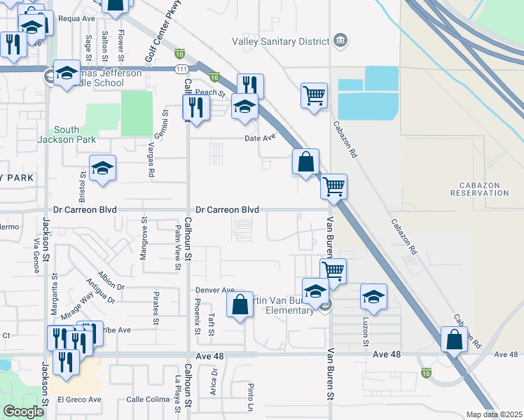 map of restaurants, bars, coffee shops, grocery stores, and more near 83693-83775 Doctor Carreon Boulevard in Indio