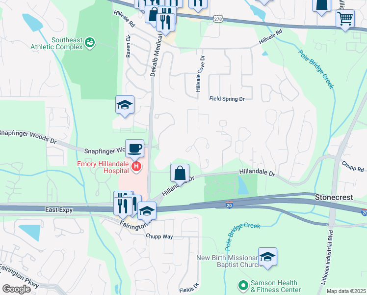 map of restaurants, bars, coffee shops, grocery stores, and more near 5918 Sutcliff Square in Lithonia