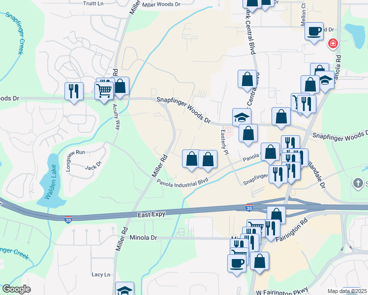 map of restaurants, bars, coffee shops, grocery stores, and more near 2661 Easterly Place in Decatur
