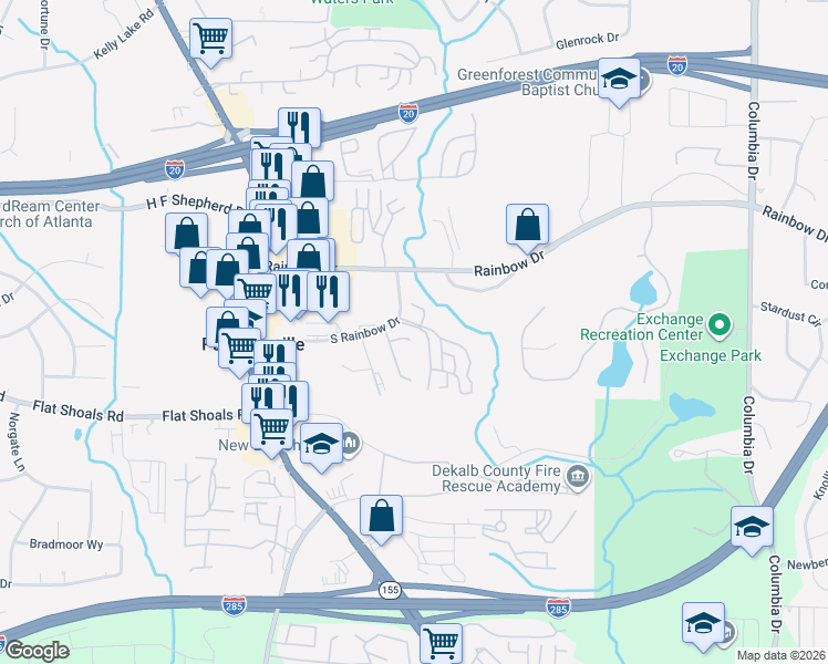 map of restaurants, bars, coffee shops, grocery stores, and more near 3022 Western Sunset in Decatur