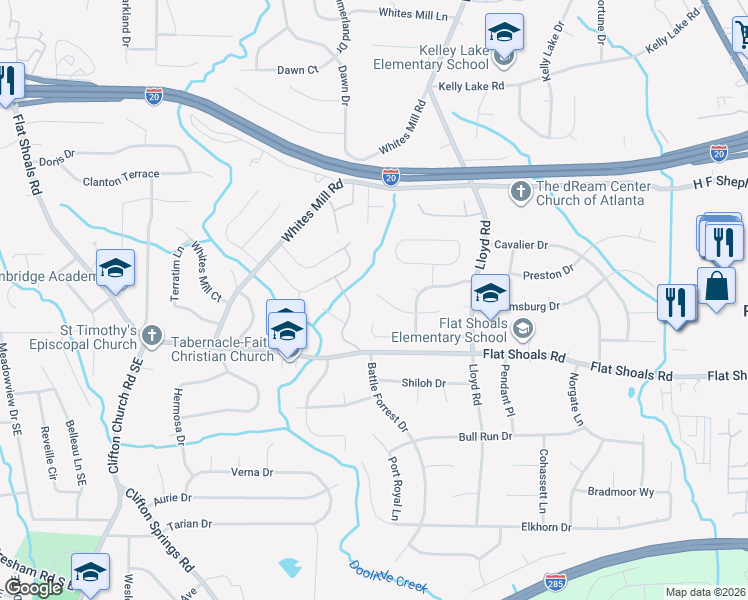 map of restaurants, bars, coffee shops, grocery stores, and more near 2440 Shoals Terrace in Decatur