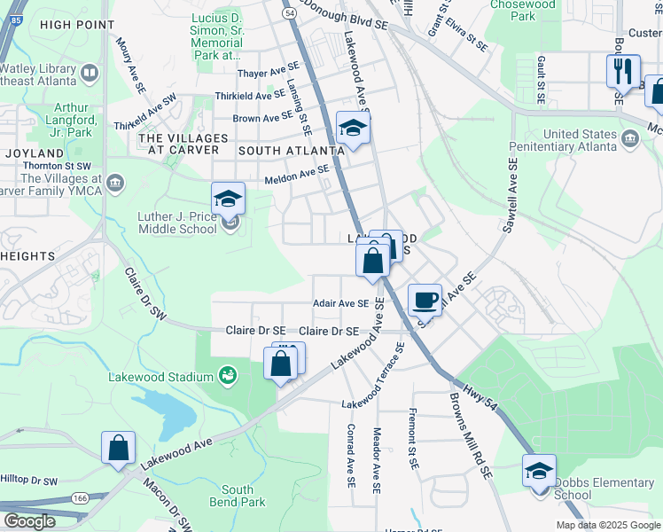 map of restaurants, bars, coffee shops, grocery stores, and more near 176 Rhodesia Avenue Southeast in Atlanta