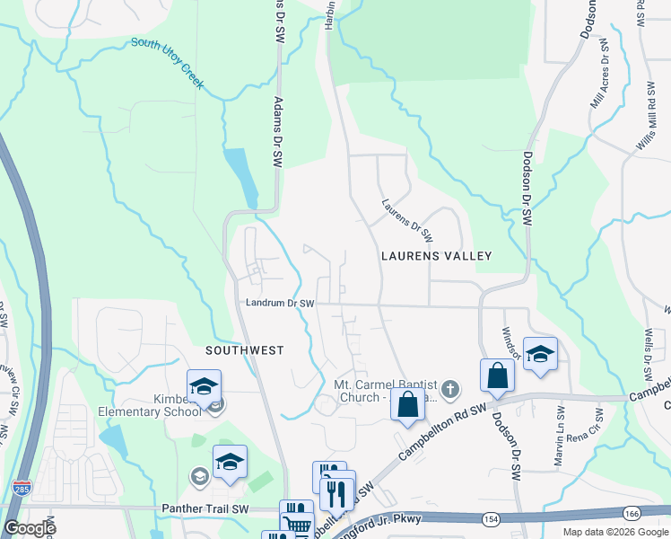 map of restaurants, bars, coffee shops, grocery stores, and more near 2929 Landrum Arms Drive Southwest in Atlanta