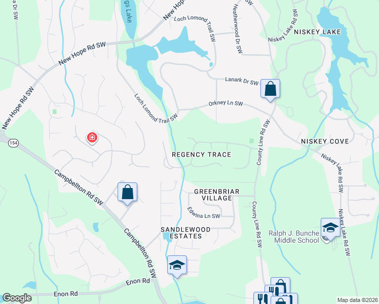map of restaurants, bars, coffee shops, grocery stores, and more near 4715 Regency Trce in Atlanta