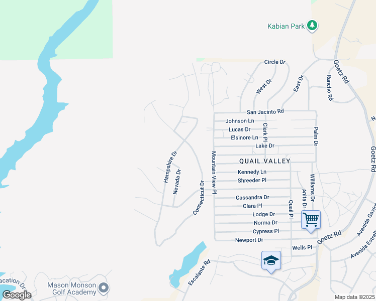 map of restaurants, bars, coffee shops, grocery stores, and more near 28395 Connecticut Drive in Menifee