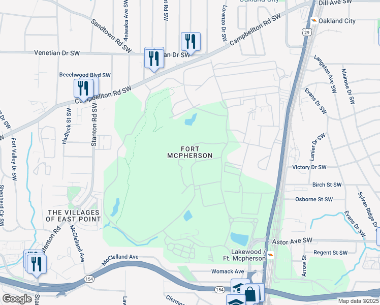 map of restaurants, bars, coffee shops, grocery stores, and more near in Atlanta
