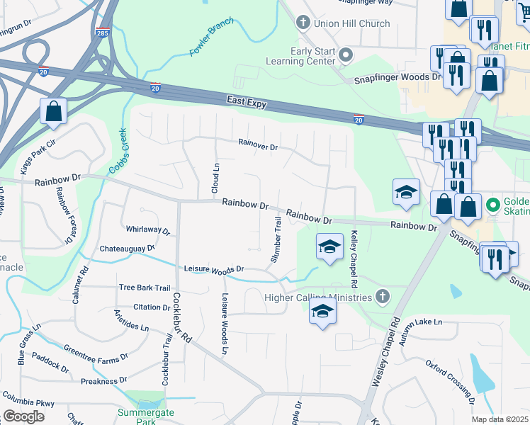 map of restaurants, bars, coffee shops, grocery stores, and more near 2716 Hilson Commons in Decatur