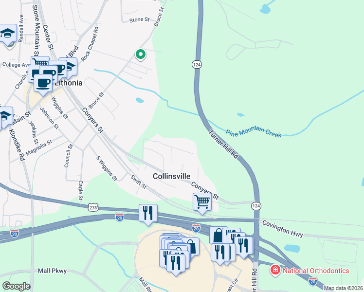 map of restaurants, bars, coffee shops, grocery stores, and more near 7206 McDaniel Street in Lithonia